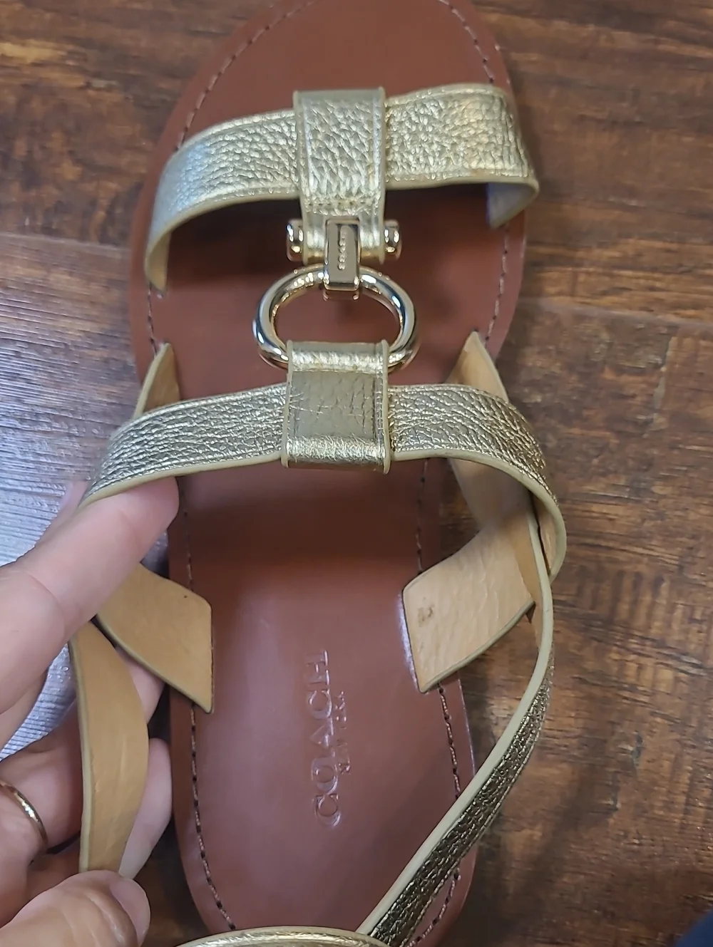 Coach Gold Leather Ankle-Strap Women's Sandals Size 7.5